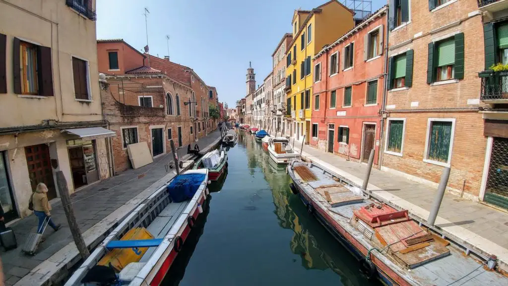 Looking down a canal in Venice