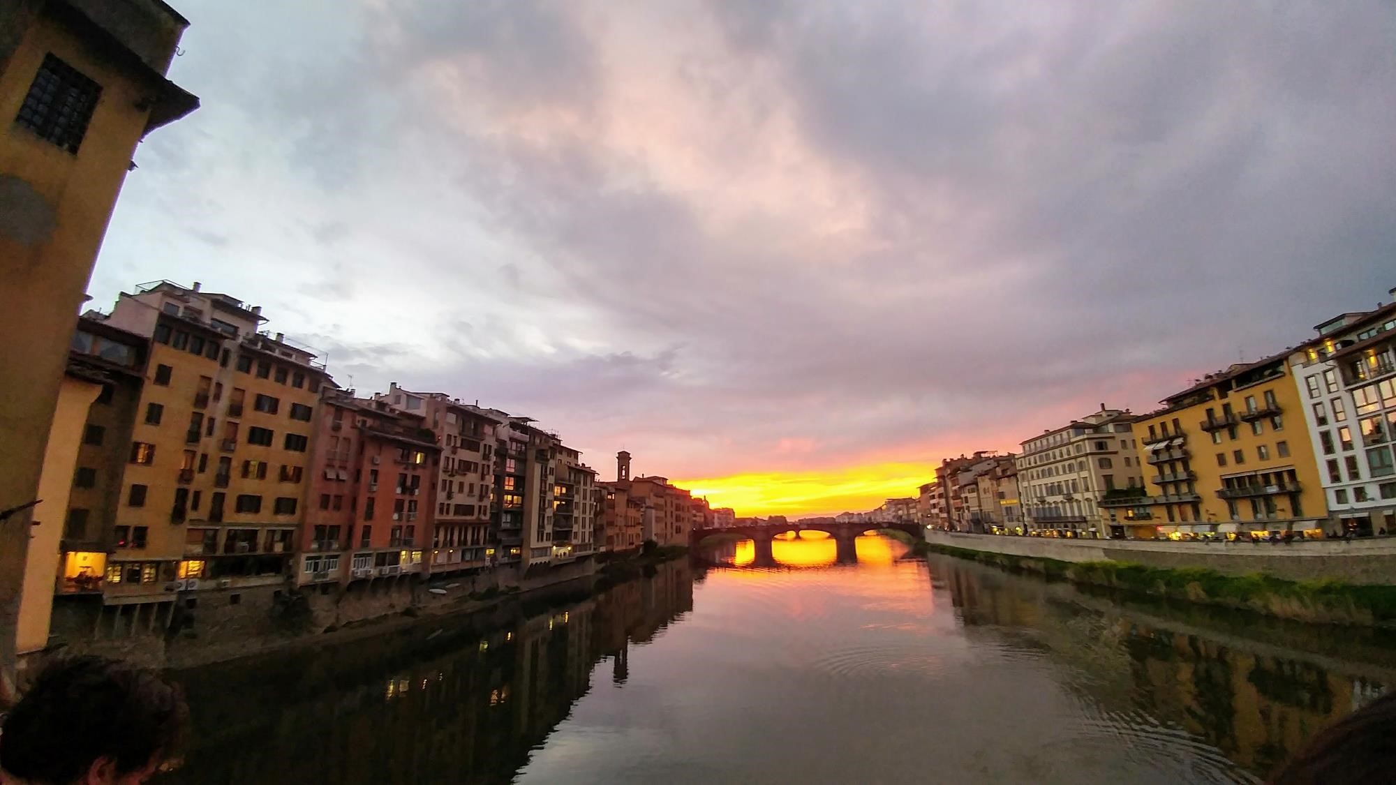 Looking over the River Arno in Florence at sunset